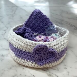 New Handmade Purple and White Crochet Bath Spa Accessory Set